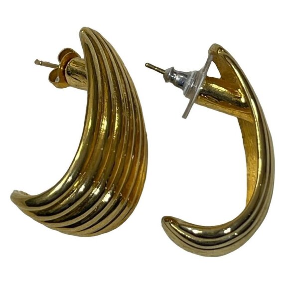 VTG PEP Gold Tone Wave Earrings Post 1.5 Inch - Picture 5 of 7